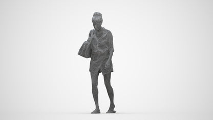 3D human model woman casual walking, photogrammetry scanned person for archviz, wireframe back view