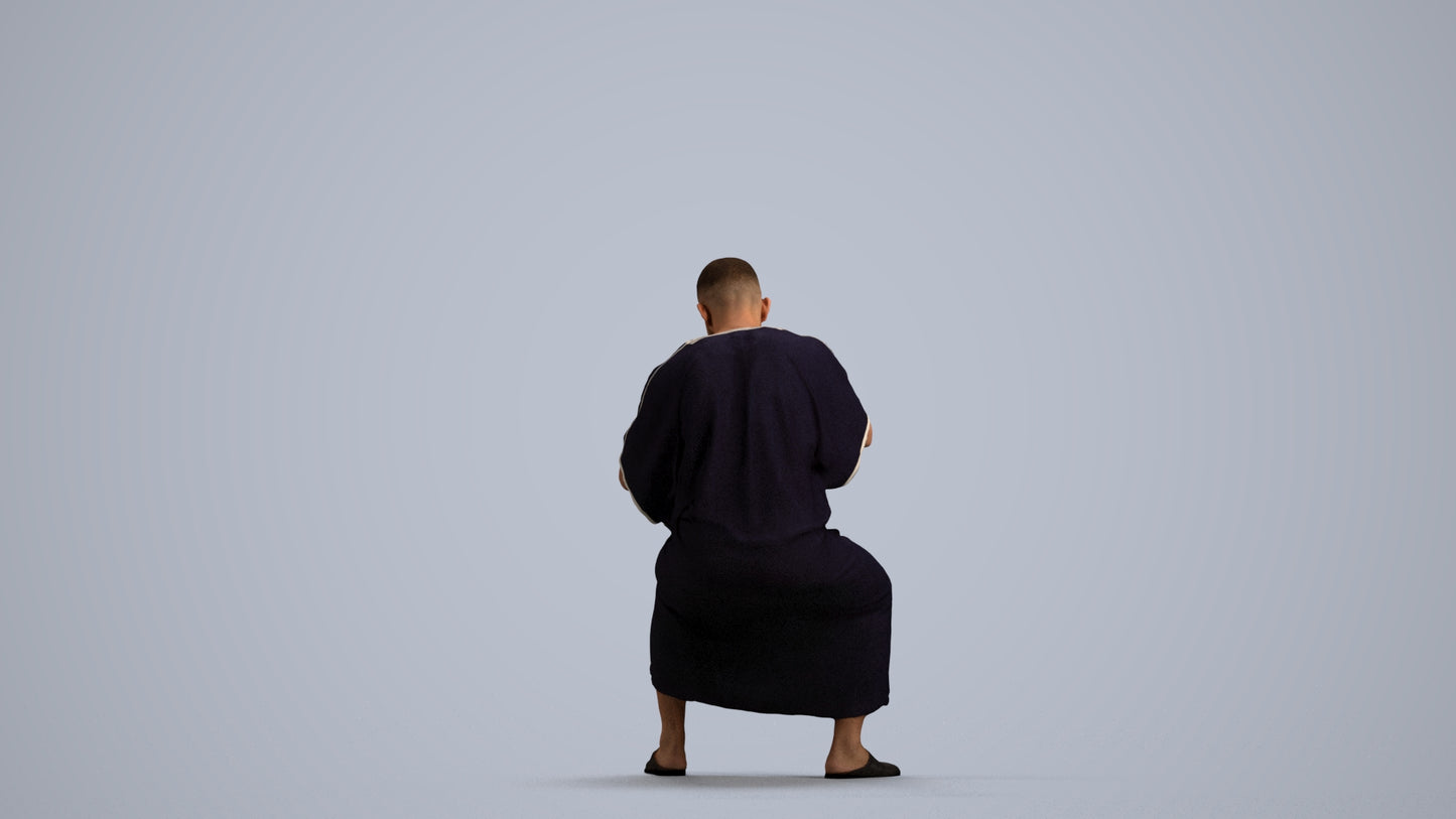realistic 3D man sitting, scanned archviz people for Blender and 3ds Max, front view render