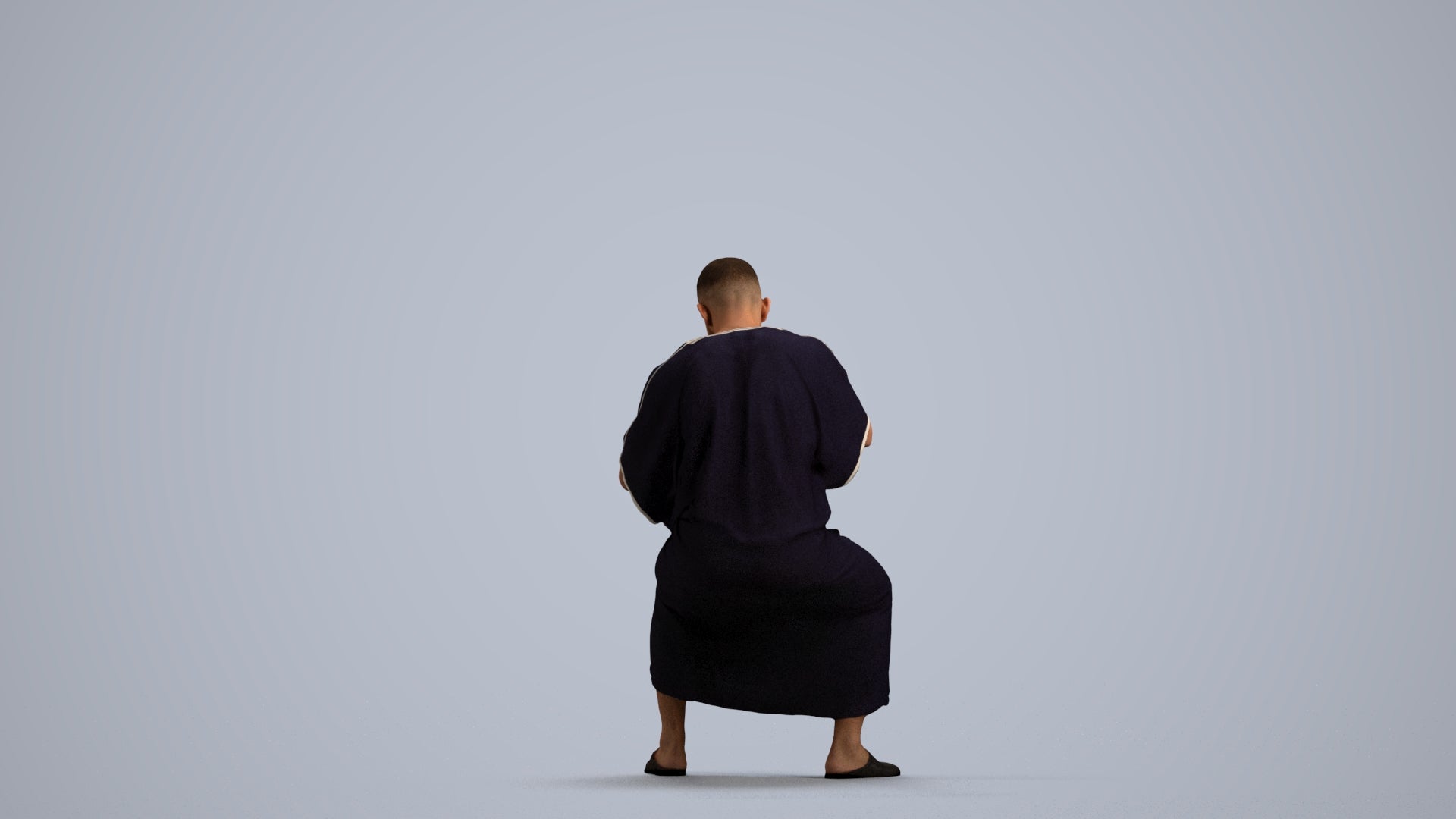 realistic 3D man sitting, scanned archviz people for Blender and 3ds Max, front view render