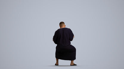realistic 3D man sitting, scanned archviz people for Blender and 3ds Max, front view render