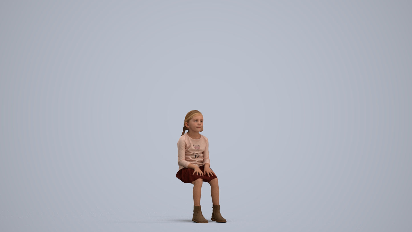 realistic 3D human girl casual kids, archviz people FBX OBJ for Blender, standing pose render