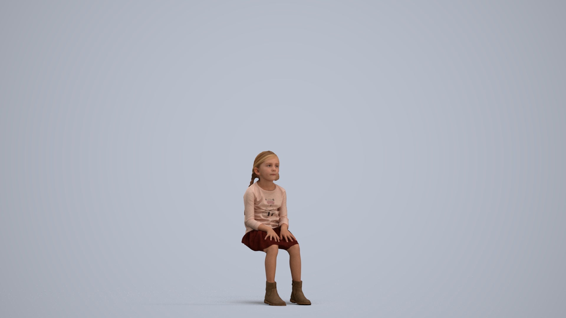 realistic 3D human girl casual kids, archviz people FBX OBJ for Blender, standing pose render