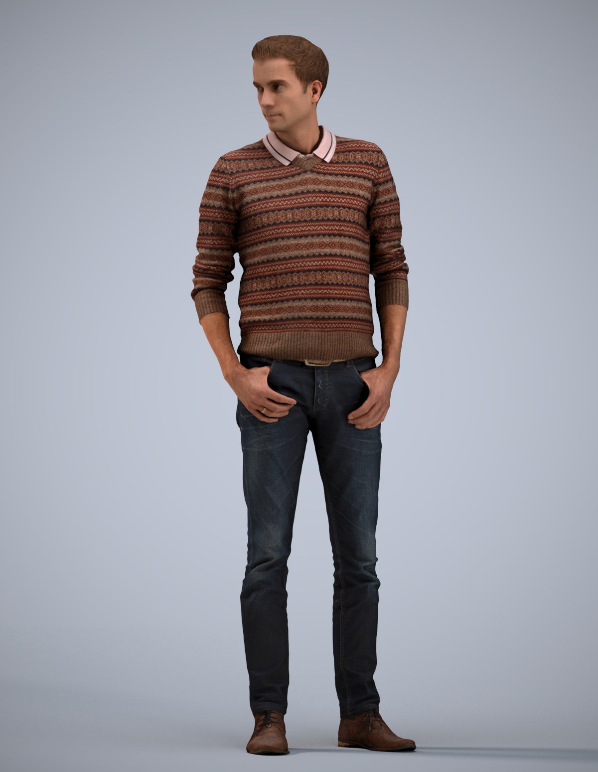 realistic 3D people man casual standing, render-ready for V-Ray and Corona, FBX OBJ