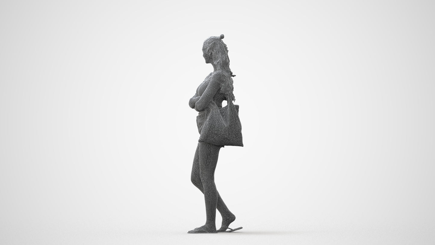 photogrammetry 3D girl casual standing, realistic human model archviz FBX, square thumbnail