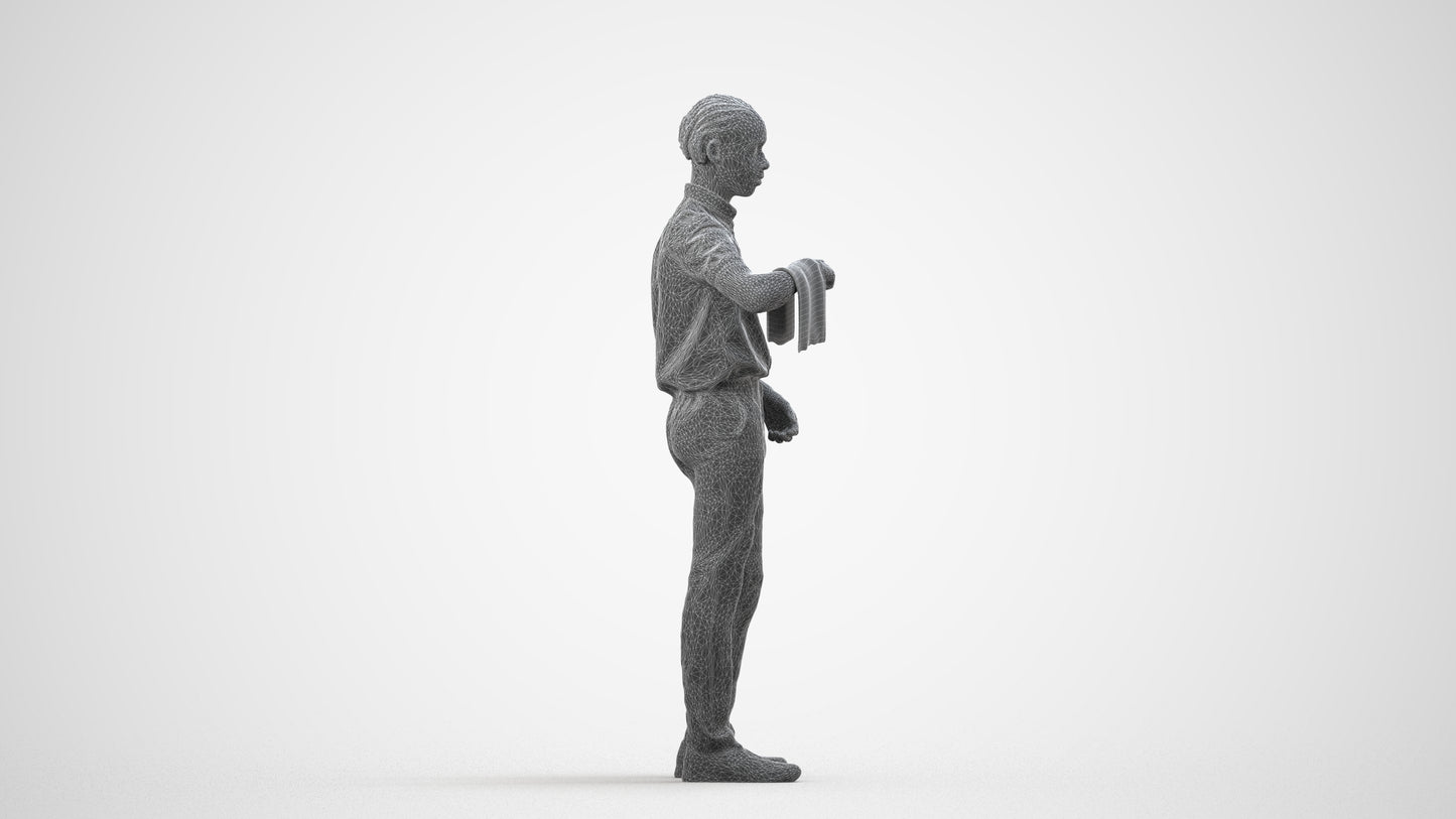 realistic 3D human boy hospitality, archviz people FBX OBJ for Blender, wireframe side view