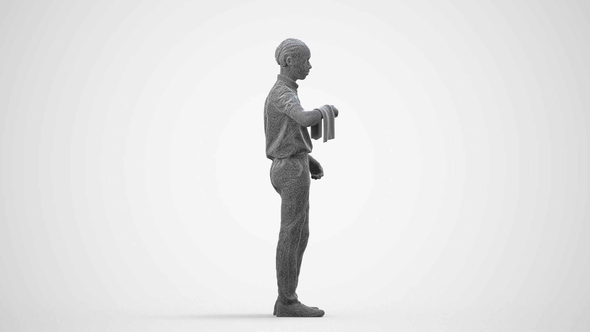 realistic 3D human boy hospitality, archviz people FBX OBJ for Blender, wireframe side view
