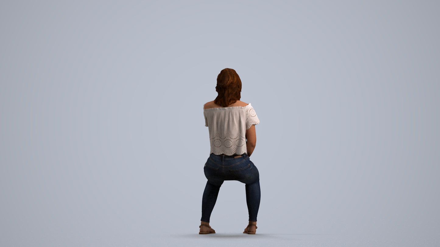realistic 3D human woman casual sitting, archviz people FBX OBJ for Blender, front view render