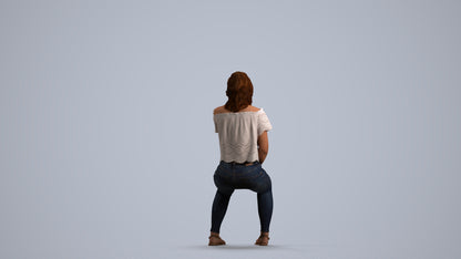realistic 3D human woman casual sitting, archviz people FBX OBJ for Blender, front view render