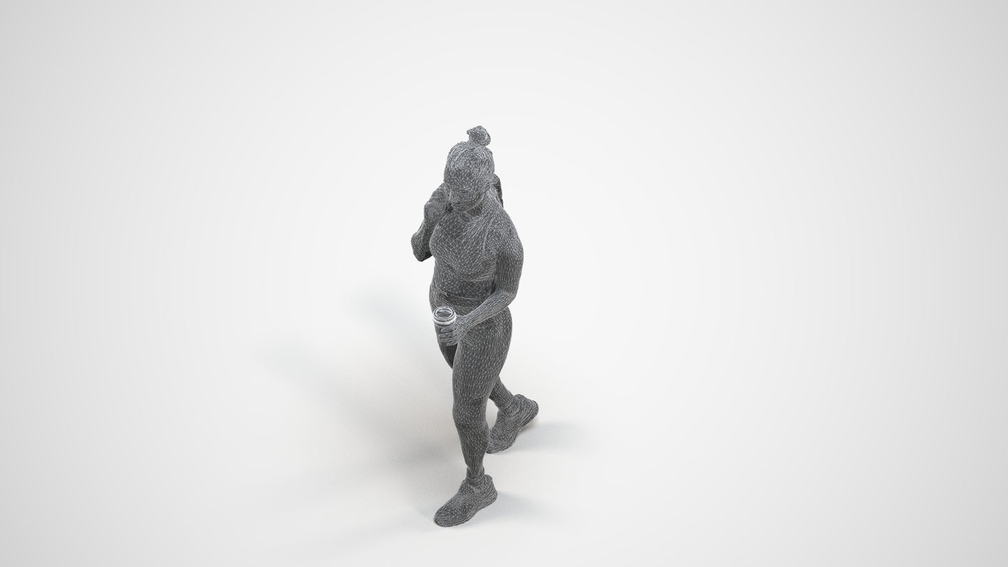 scanned 3D woman sport, photogrammetry people for Enscape and V-Ray, wireframe three-quarter view