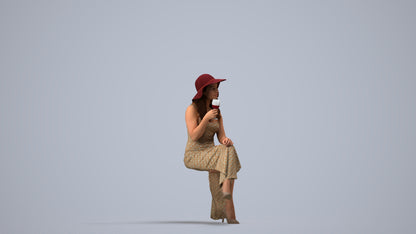 3D scanned woman sitting casual, photorealistic archviz people for Enscape and SketchUp, side view render
