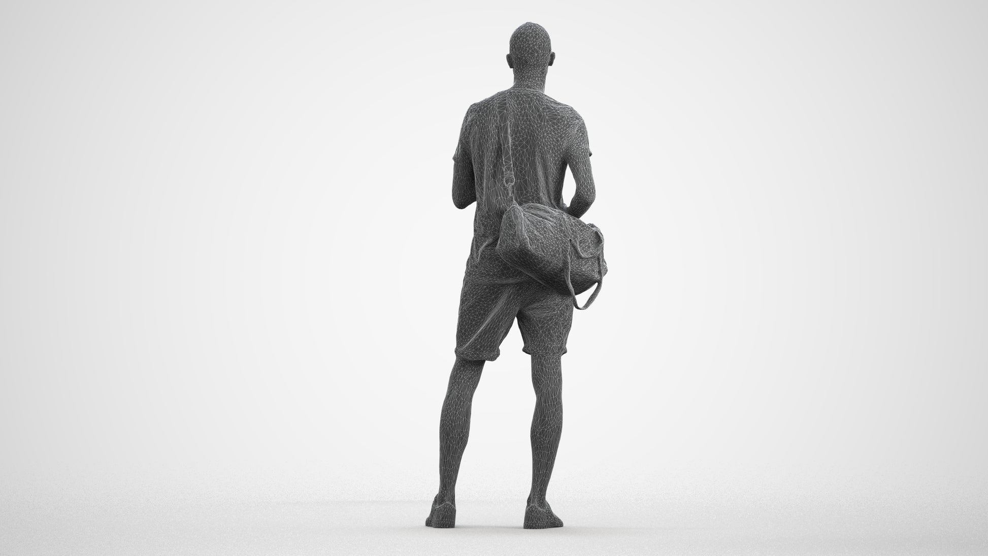 3D scanned man mix casual, photorealistic archviz people for Enscape and SketchUp, wireframe front view