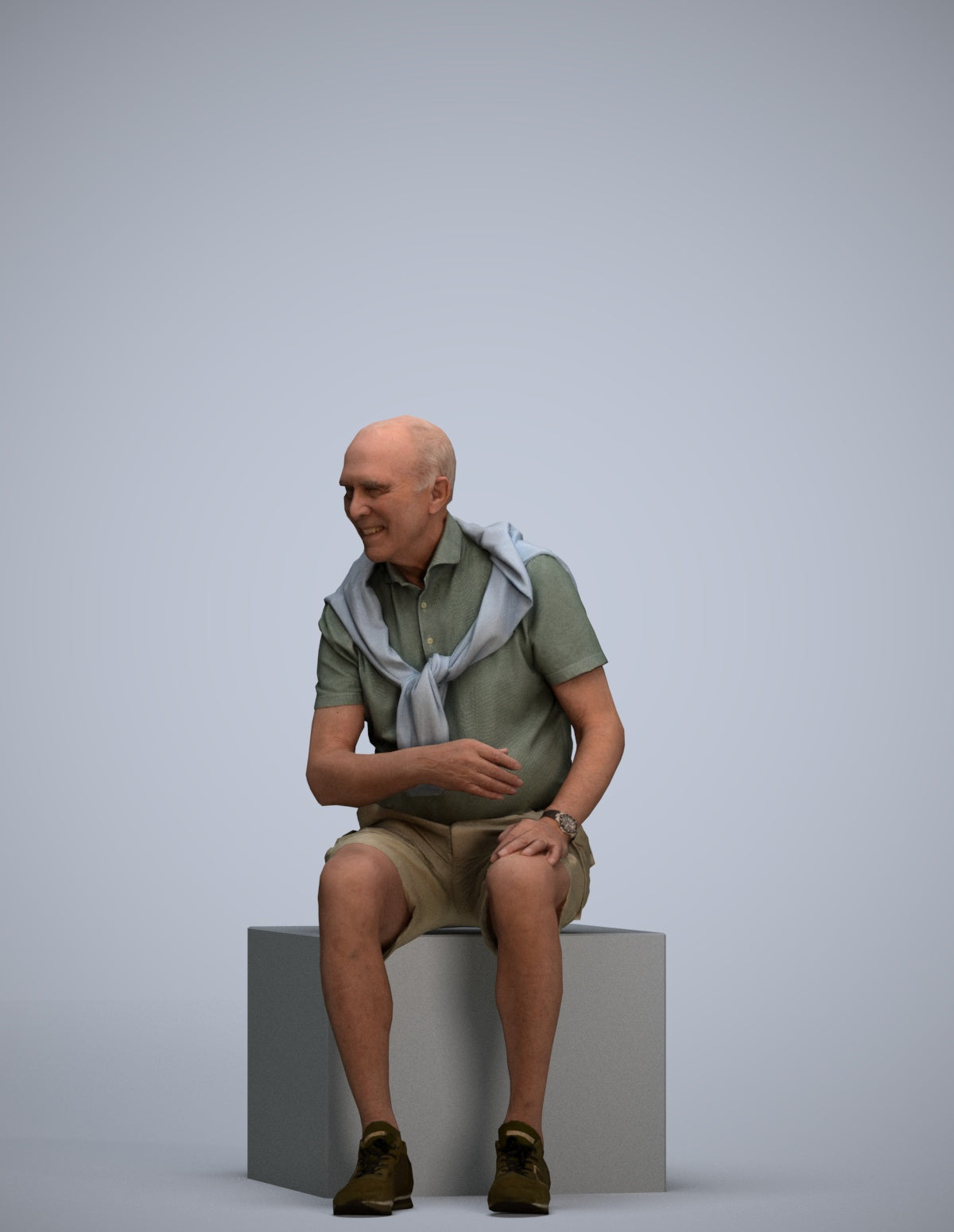scanned 3D senior man casual sitting, photogrammetry people for Enscape and V-Ray