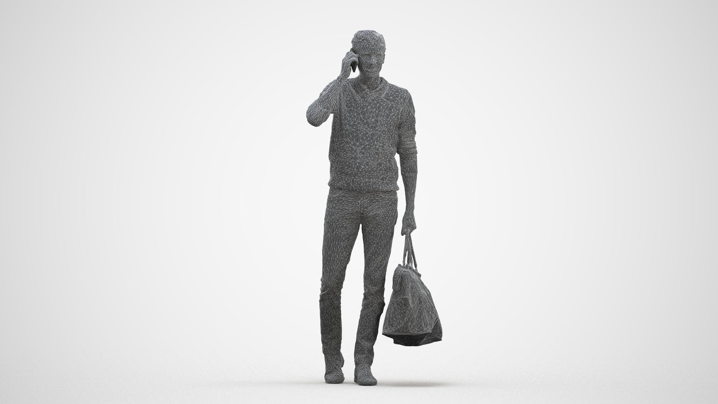 photogrammetry 3D man casual standing, realistic human model archviz FBX, three-quarter front view render