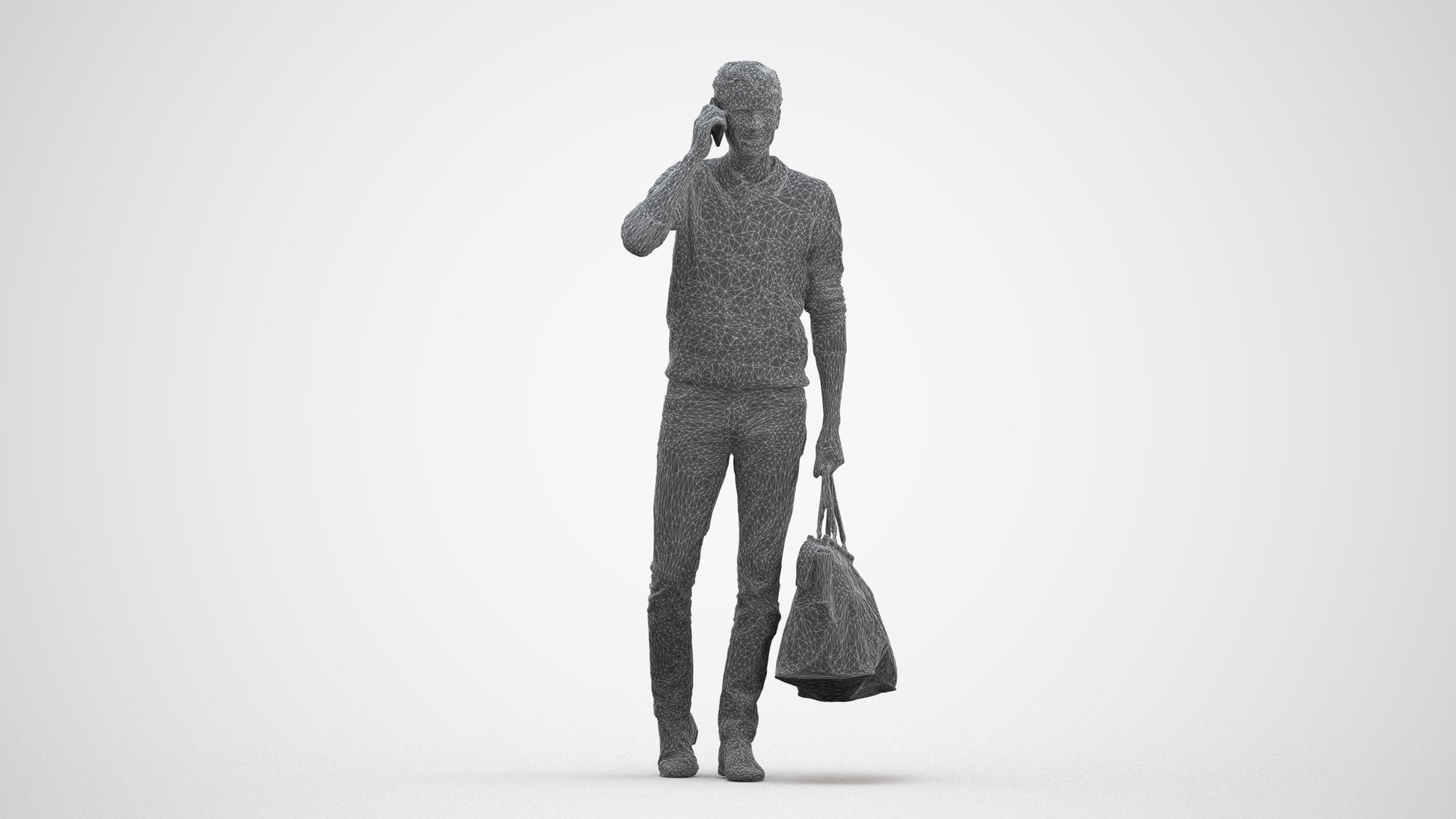 photogrammetry 3D man casual standing, realistic human model archviz FBX, three-quarter front view render