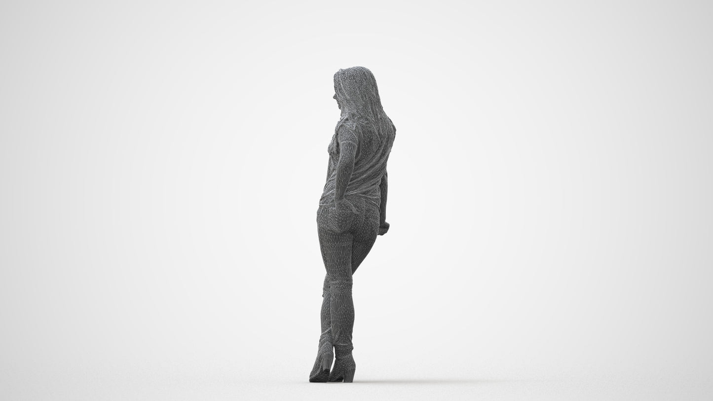 3D people model woman casual standing, scanned human for 3ds Max rendering, three-quarter front view render