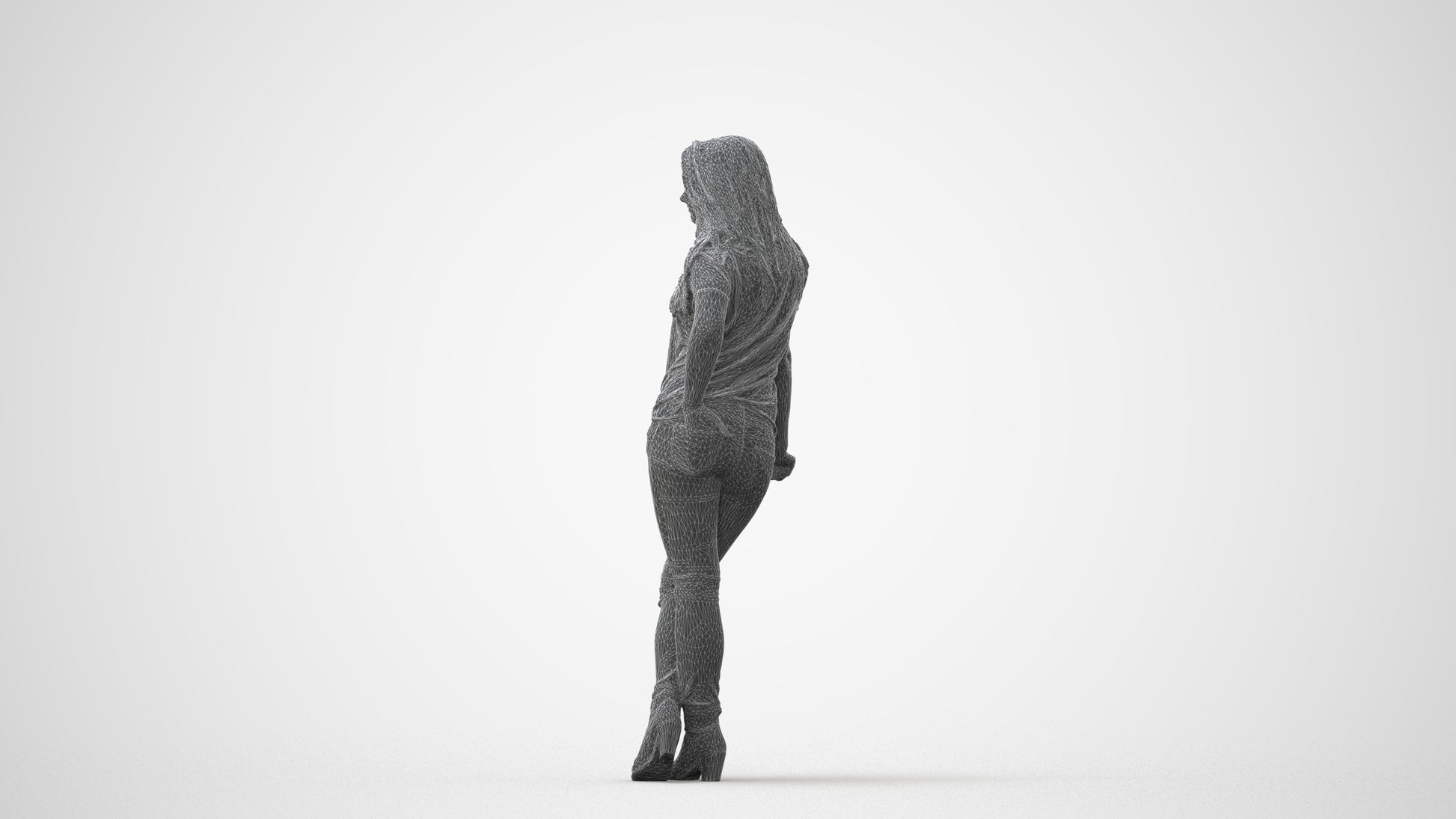 3D people model woman casual standing, scanned human for 3ds Max rendering, three-quarter front view render