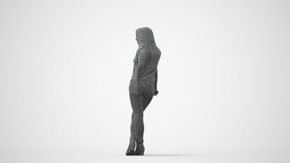 3D people model woman casual standing, scanned human for 3ds Max rendering, three-quarter front view render