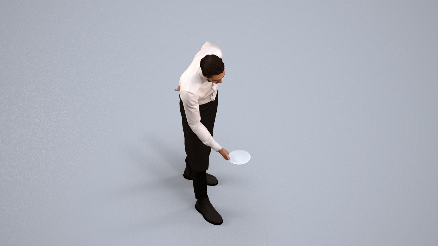 3D people model man hospitality, scanned human for 3ds Max rendering, back view render