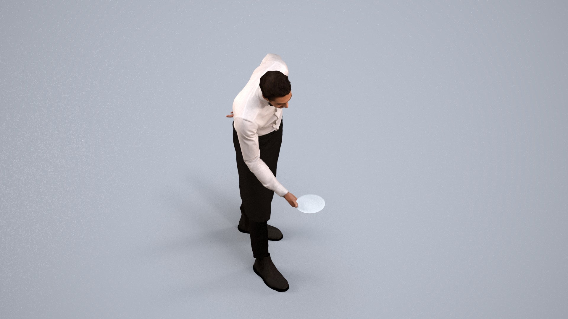 3D people model man hospitality, scanned human for 3ds Max rendering, back view render