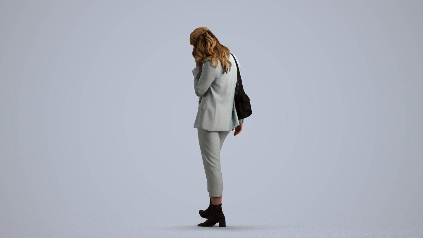 photogrammetry 3D woman business walking, realistic human model archviz FBX, front view render