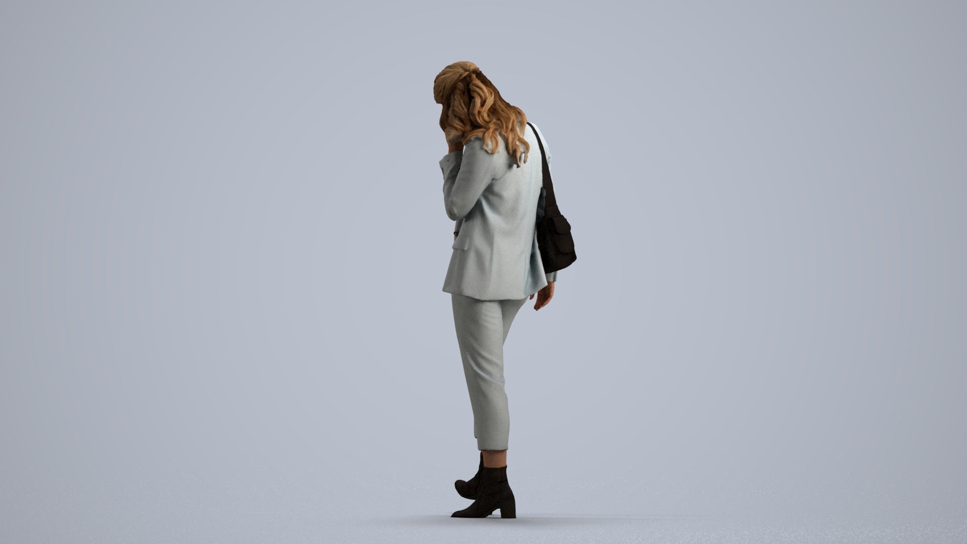 photogrammetry 3D woman business walking, realistic human model archviz FBX, front view render
