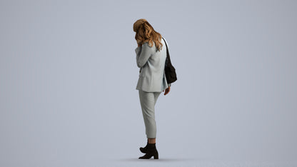 photogrammetry 3D woman business walking, realistic human model archviz FBX, front view render