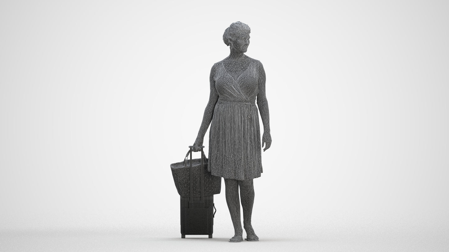 photogrammetry 3D woman casual walking, realistic human model archviz FBX, three-quarter front view render