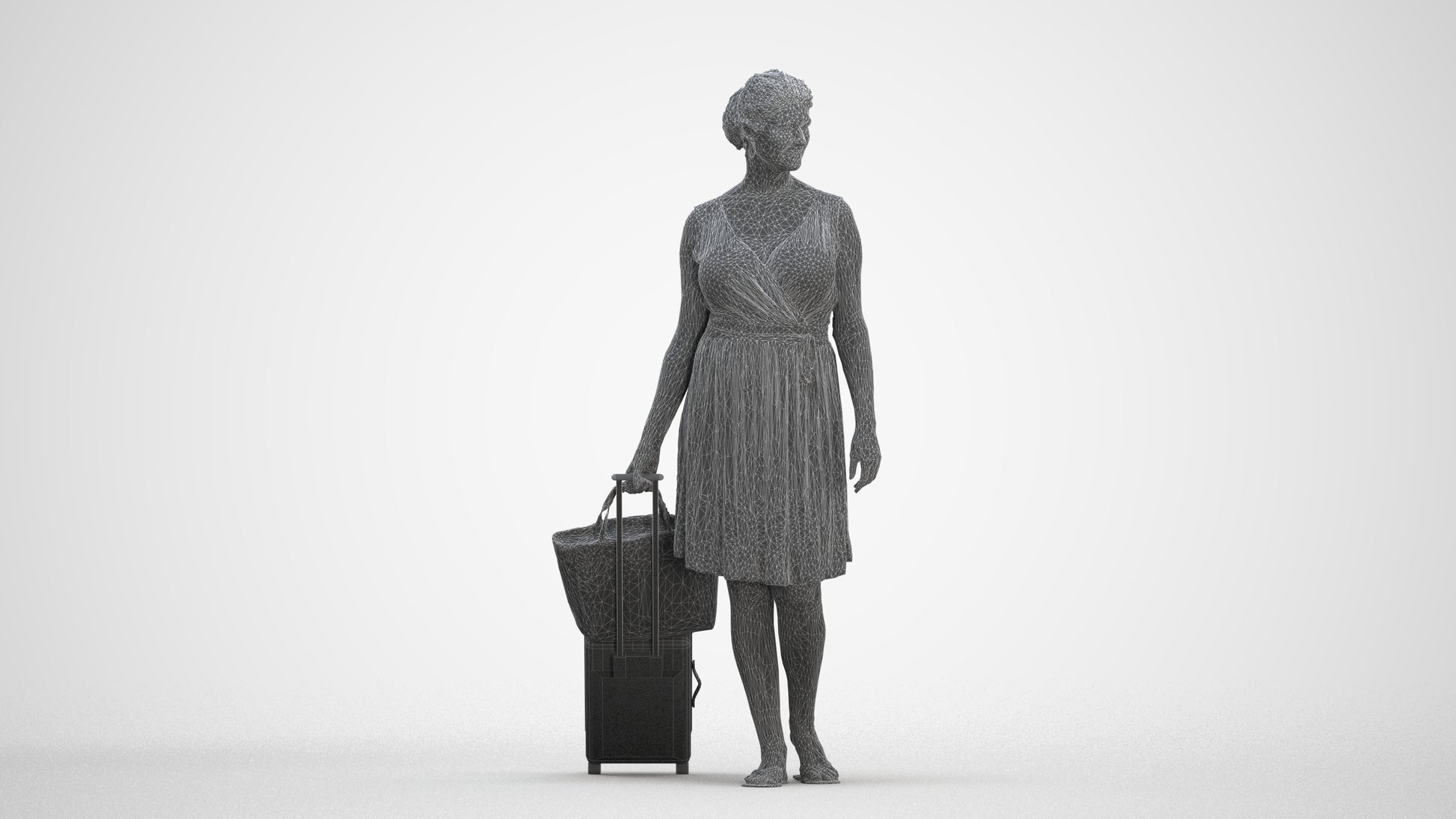 photogrammetry 3D woman casual walking, realistic human model archviz FBX, three-quarter front view render