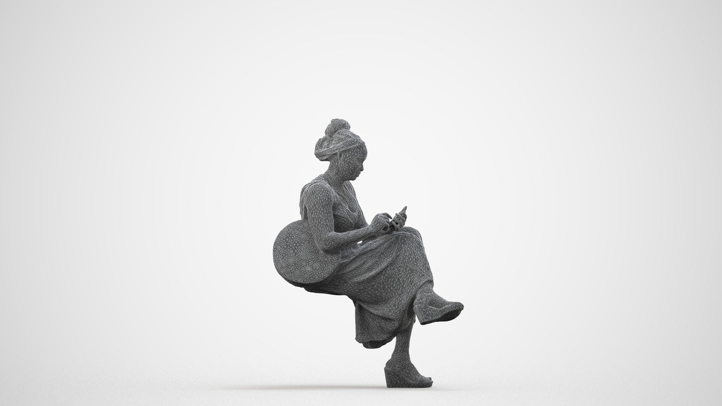 realistic 3D woman casual sitting, scanned archviz people for Blender and 3ds Max, wireframe side view