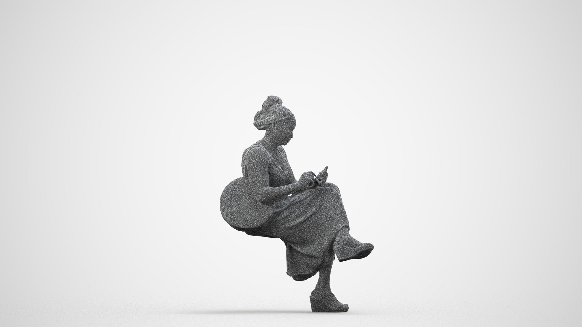 realistic 3D woman casual sitting, scanned archviz people for Blender and 3ds Max, wireframe side view