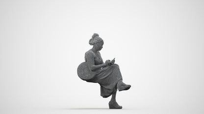 realistic 3D woman casual sitting, scanned archviz people for Blender and 3ds Max, wireframe side view