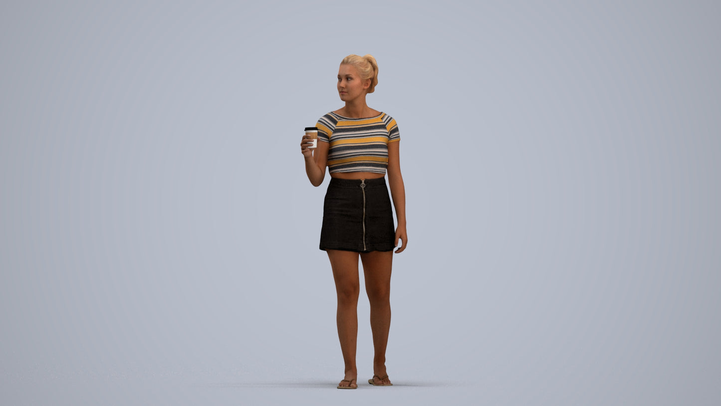 realistic 3D woman casual walking, scanned archviz people for Blender and 3ds Max, standing pose render