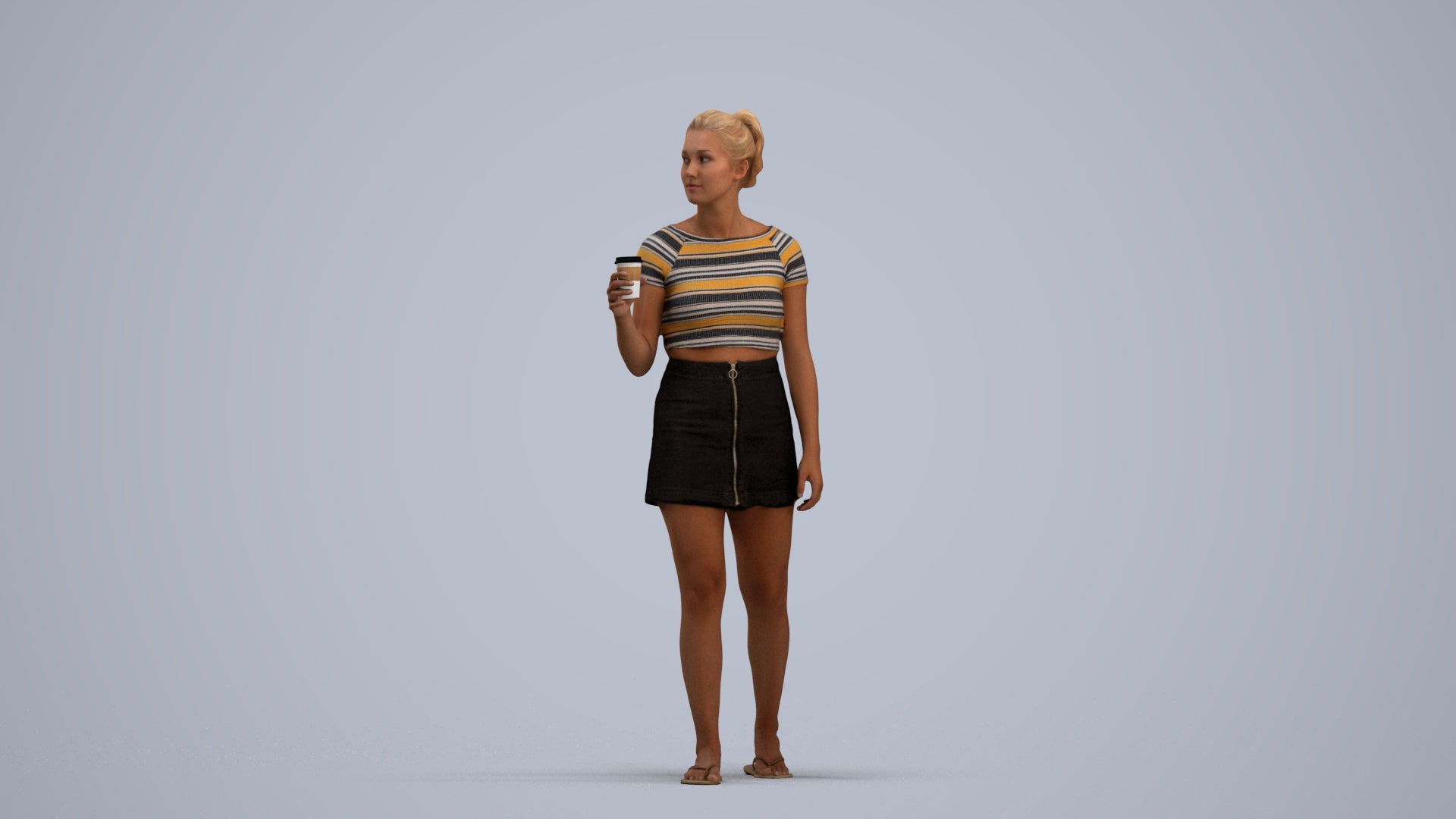 realistic 3D woman casual walking, scanned archviz people for Blender and 3ds Max, standing pose render