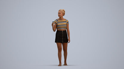 realistic 3D woman casual walking, scanned archviz people for Blender and 3ds Max, standing pose render