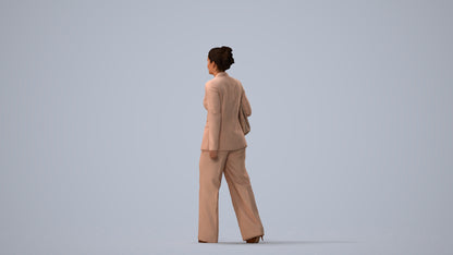 realistic 3D human woman business standing, archviz people FBX OBJ for Blender, three-quarter view render