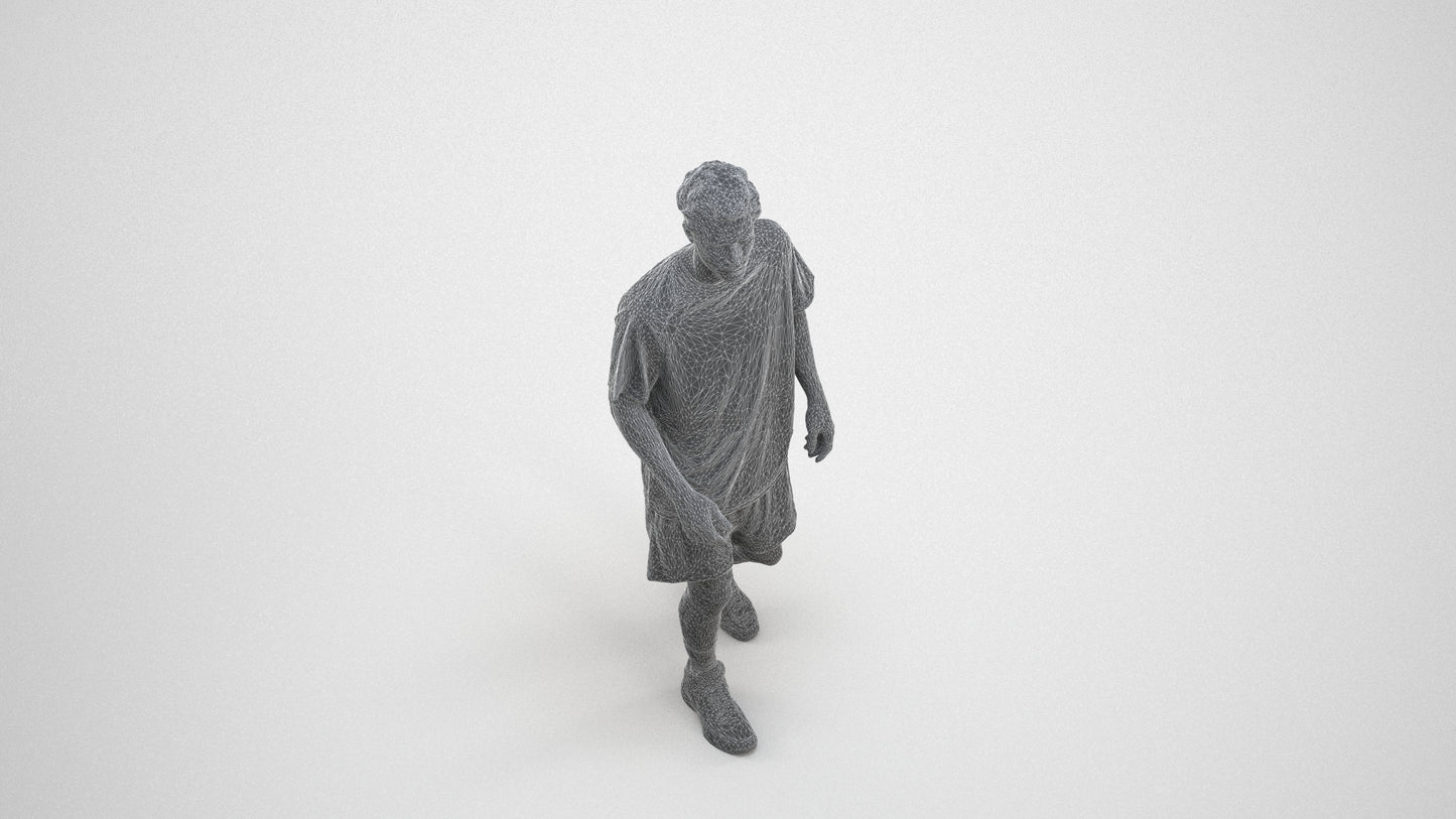 3D scanned man sport, photorealistic archviz people for Enscape and SketchUp, wireframe three-quarter view