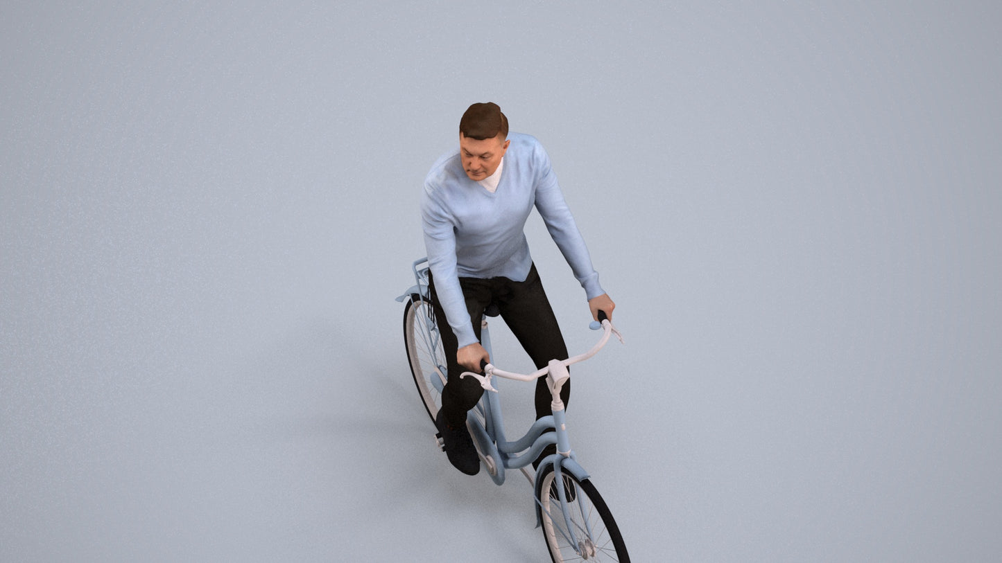 realistic 3D people man casual cycling, render-ready for V-Ray and Corona, FBX OBJ, back view render