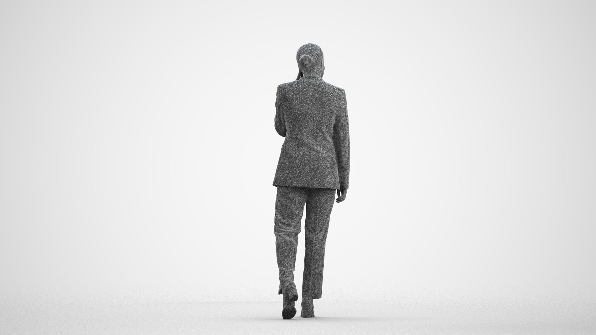 3D scanned woman walking business, photorealistic archviz people for Enscape and SketchUp, wireframe front view