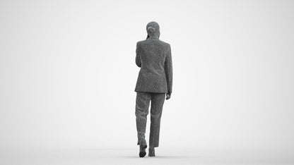 3D scanned woman walking business, photorealistic archviz people for Enscape and SketchUp, wireframe front view