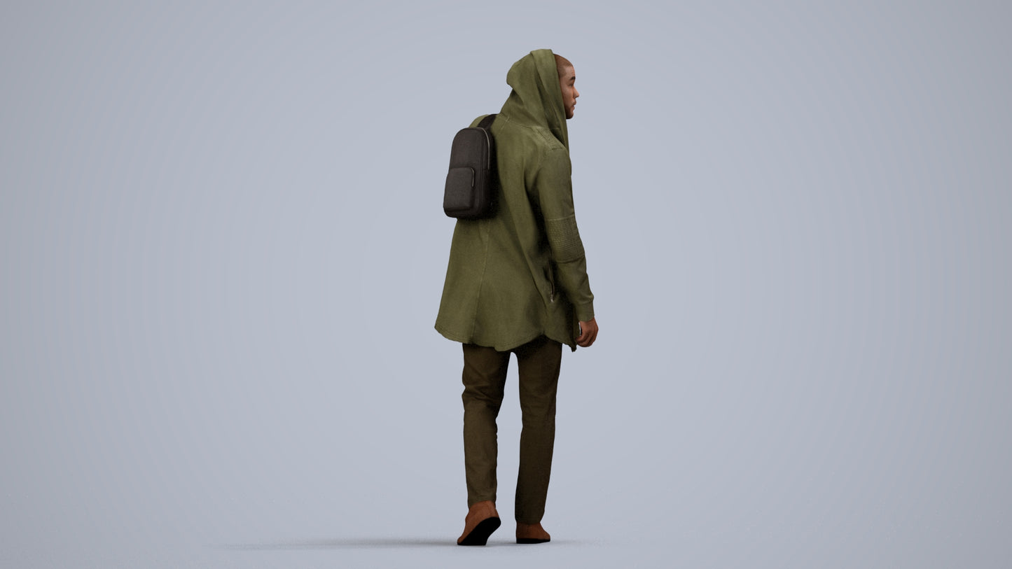 realistic 3D man casual walking, scanned archviz people for Blender and 3ds Max, side view render