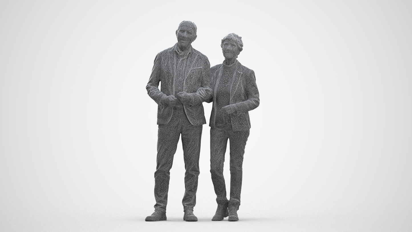 3D people model senior woman business couple, scanned human for 3ds Max rendering, three-quarter front view render
