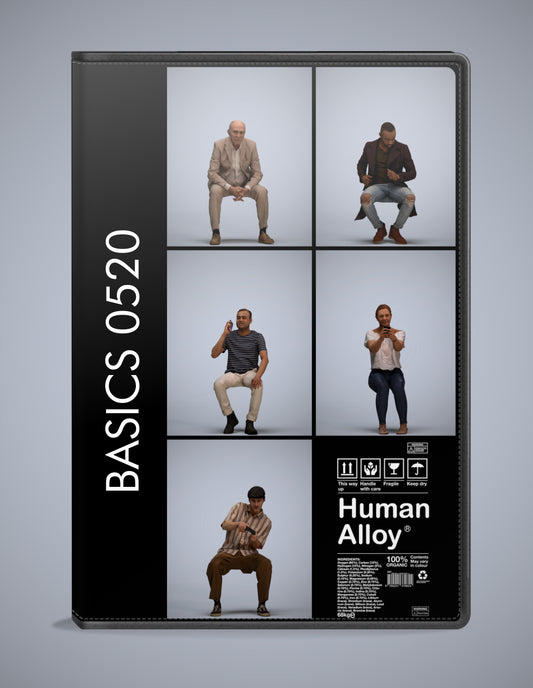 realistic 3D humans sitting pack, 5 archviz people FBX OBJ for Blender