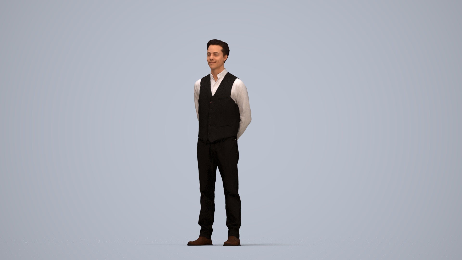 3D people model man hospitality, scanned human for 3ds Max rendering, top-down view render