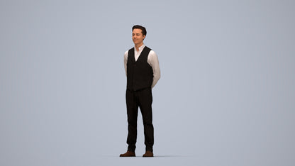 3D people model man hospitality, scanned human for 3ds Max rendering, top-down view render
