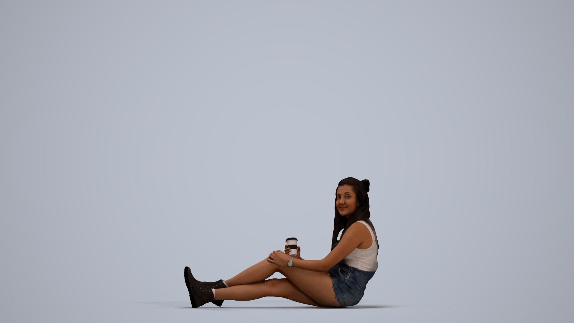 scanned 3D woman casual sitting, photogrammetry people for Enscape and V-Ray, standing pose render