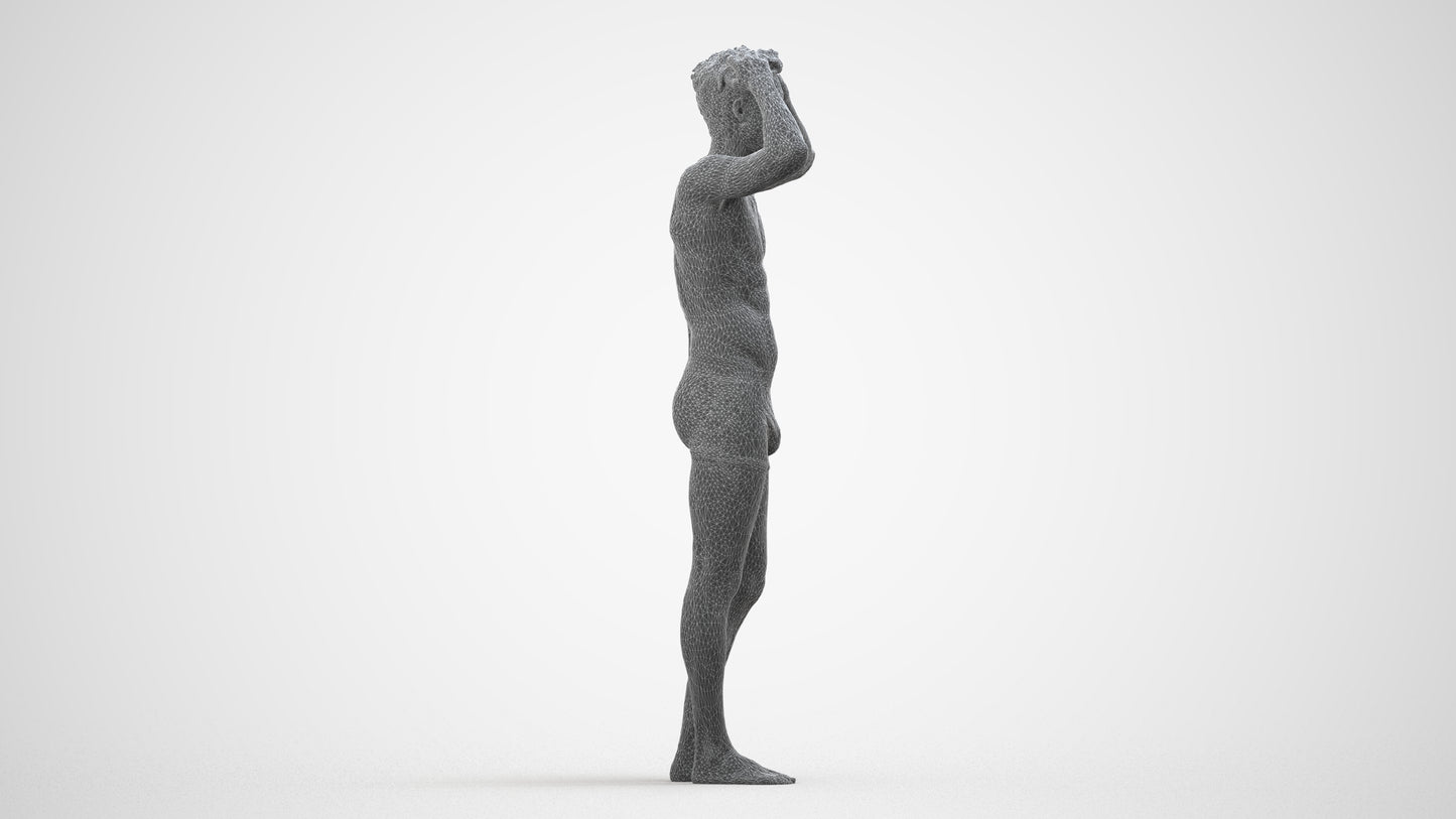 scanned 3D man bathroom, photogrammetry people for Enscape and V-Ray, wireframe side view