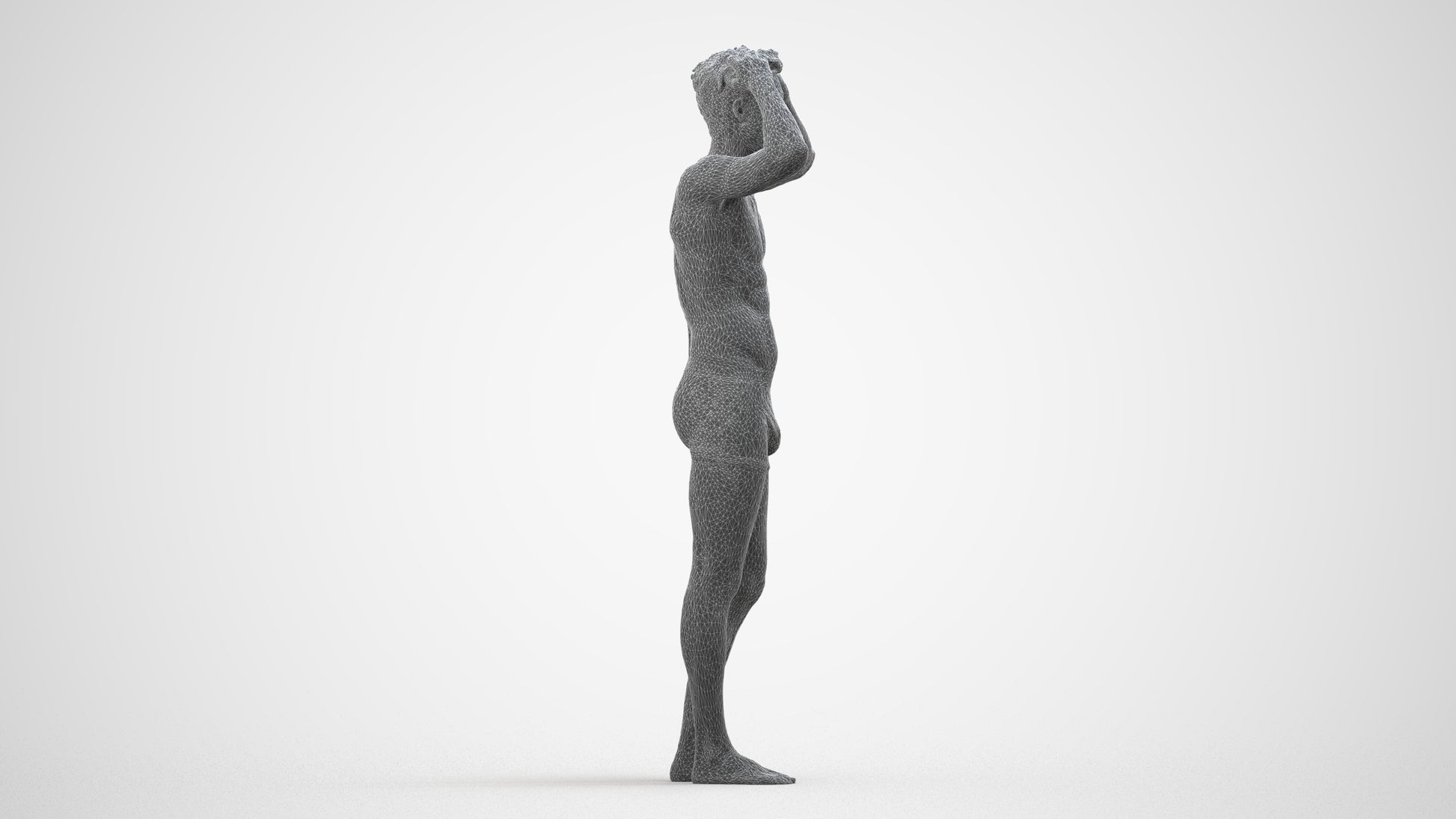 scanned 3D man bathroom, photogrammetry people for Enscape and V-Ray, wireframe side view