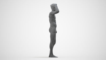 scanned 3D man bathroom, photogrammetry people for Enscape and V-Ray, wireframe side view