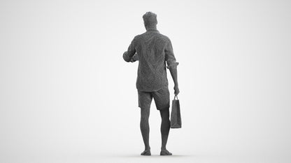 3D scanned man standing casual, photorealistic archviz people for Enscape and SketchUp, wireframe front view
