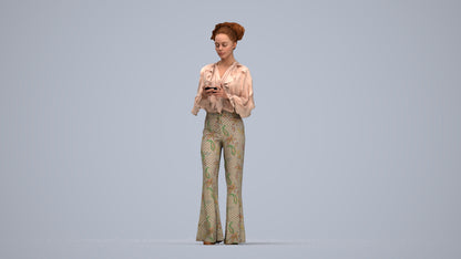 3D human model woman casual standing, photogrammetry scanned person for archviz, top-down view render